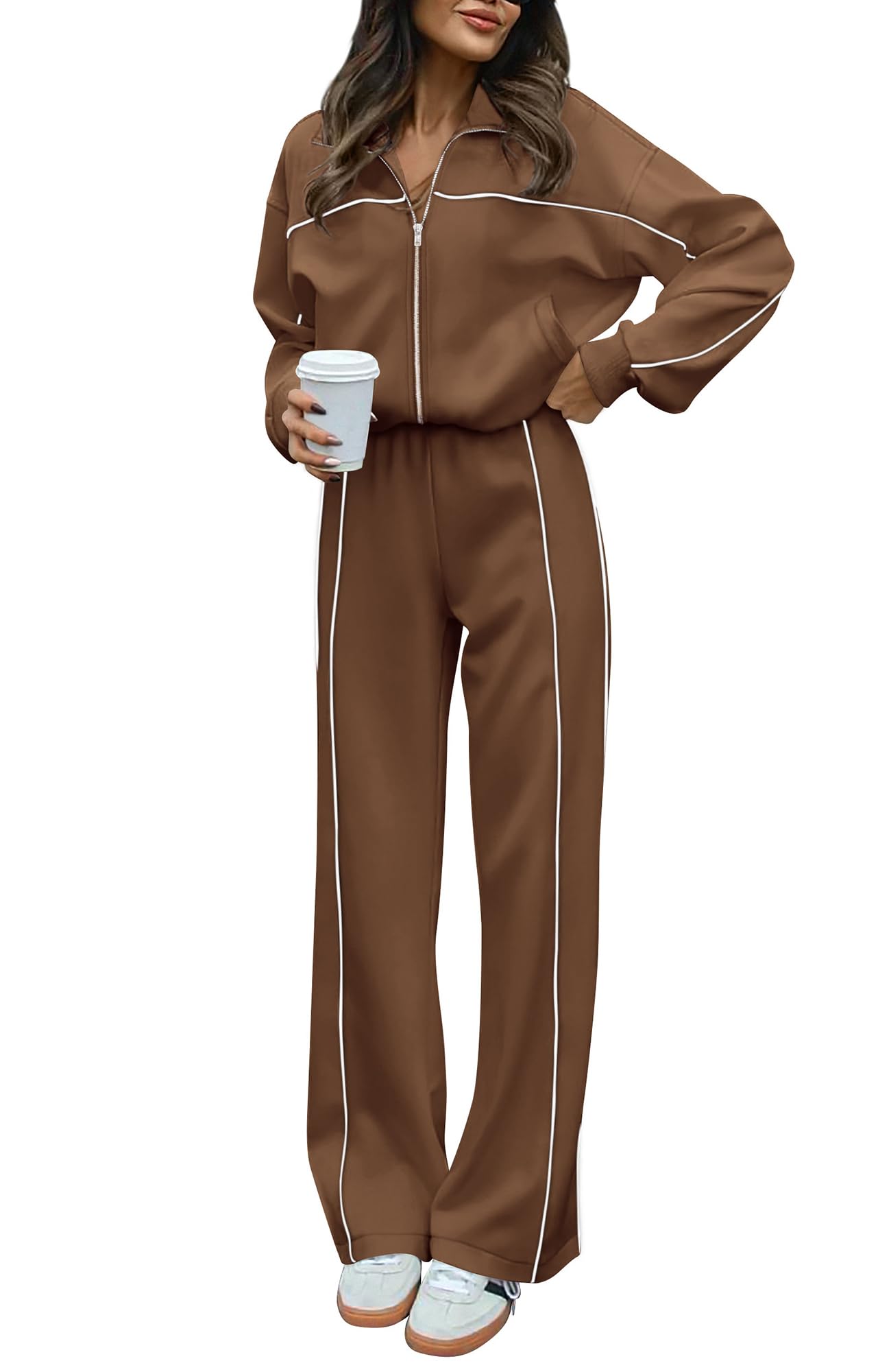 BTFBM Women's Two Piece Tracksuit Spring 2026 Long Sleeve Zip Up Sweatshirt Long Pants Outfits Jogger Sweatsuit Sets