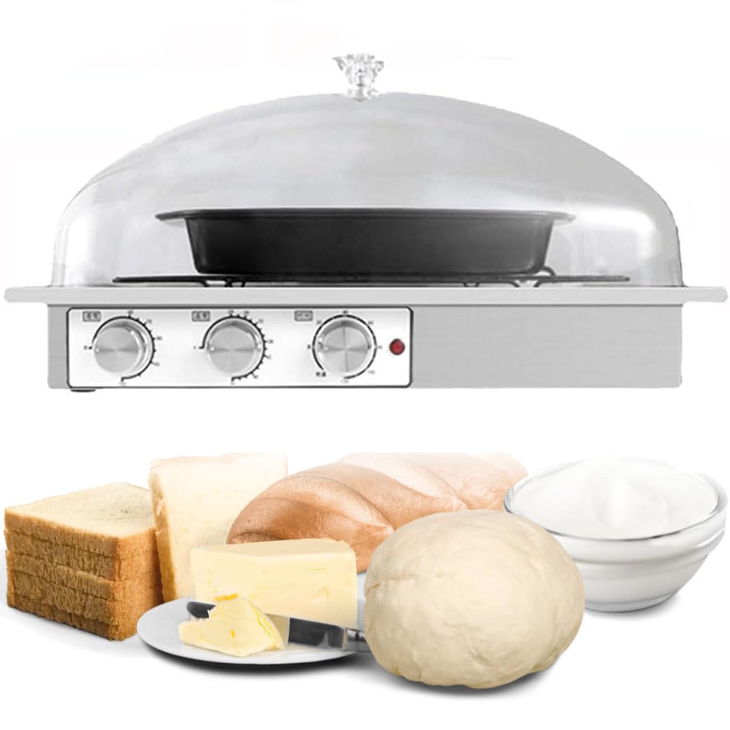 Fermentadora eléctrica con calentador, base antideslizante, cuerpo de acero inoxidable, con ajuste de humedad, temperatura y tiempo, ideal para hornear, fermentar y preparar bollos al vapor, 590 x 4