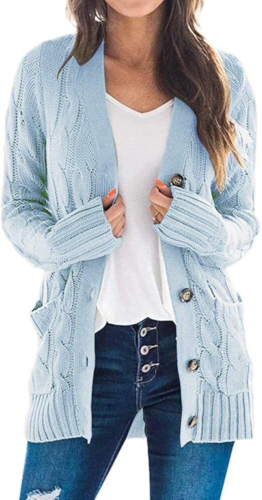 TARSE Women's Open Front Cardigan Sweaters Long Sleeves Cable Knit Outwear Chunky Knitwear Coat with Pockets