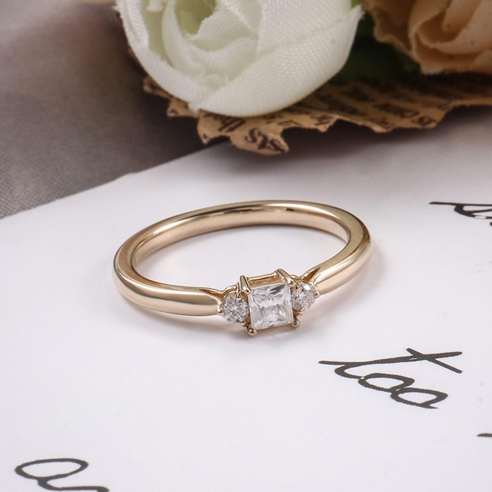 AMDXD Echt Gold Schmuck Gold 9K/14K/18K Solitärring, Zierlich Freundschaftsringe mit Moissanit Quadrat, Trauringe Au 375/585/750 Gelbgold, Gr.47-62