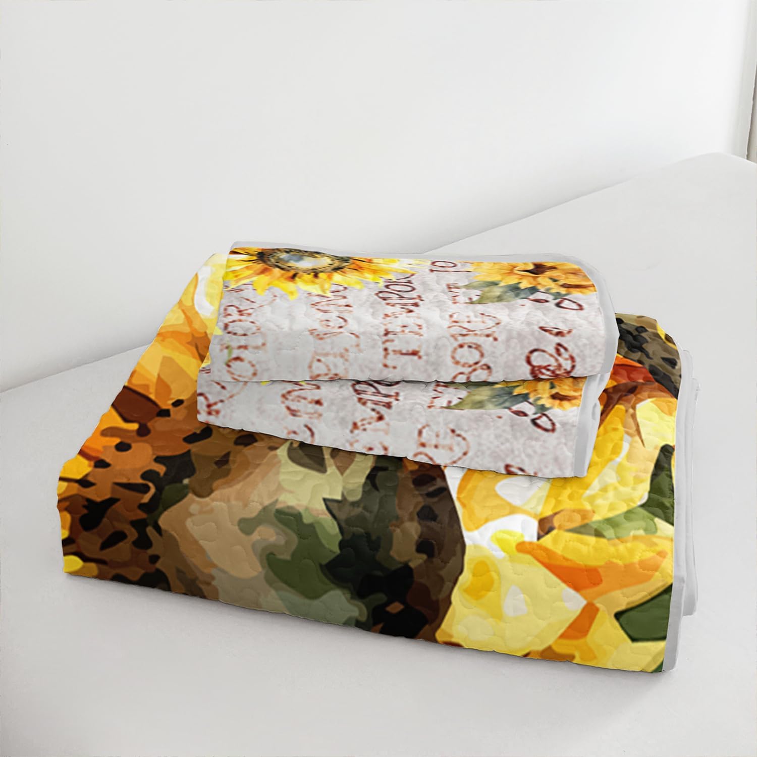 Sunflower Floral Pattern Quilt Set King Size - Comfy Lightweight Bedding Quilt Set, 3 Pcs Bohemian Yellow Flower Bedspread with Pillow Shams, All-Season Comfort - Image 5