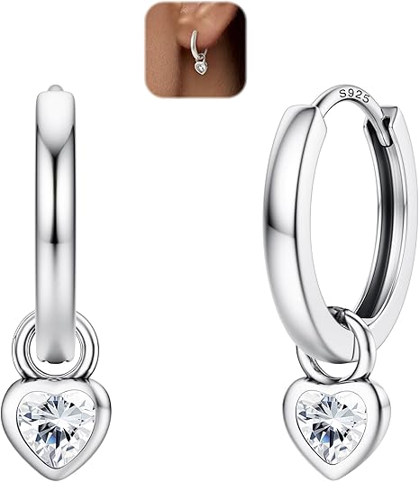 XFSRG Orecchini A Cerchio In Argento 925 Per Donne E Ragazze Come Huggies Con Ciondolo Cuore In Oro E Argento Ipoallergenici Per Bambini E Adulti ( Argento