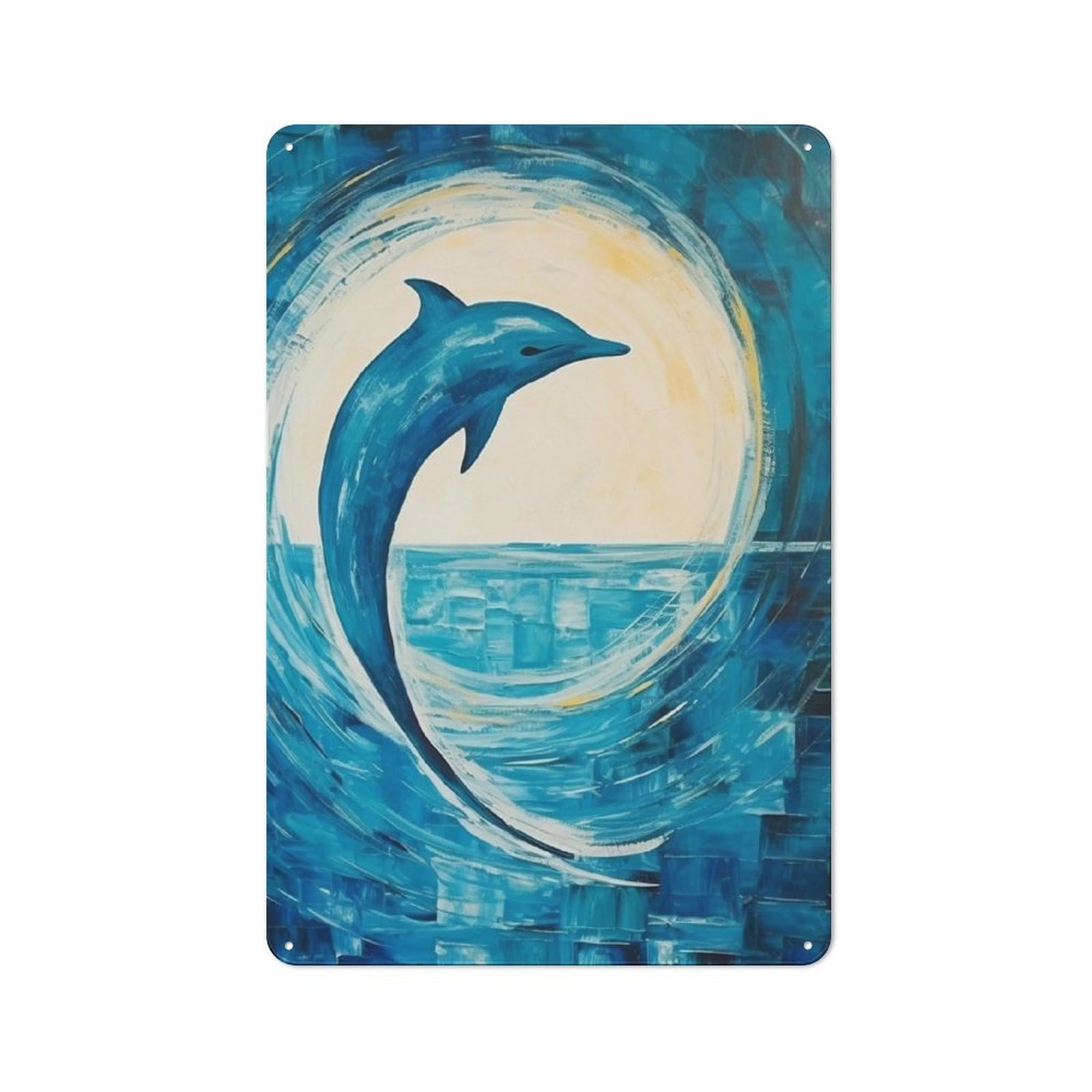 Country Style Dolphin Abstract Sea Decorative Metal Sign 30x20cm, Bistro Wall Plaque for Restaurant, Kitchen, Counter Or Breakfast Nook