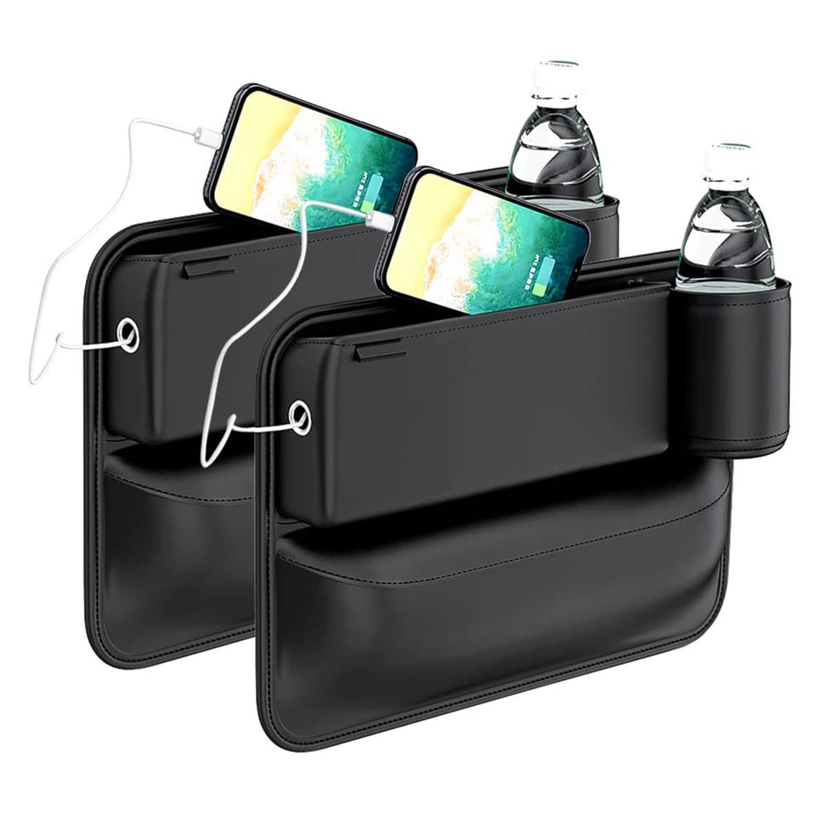 DEEYOTA2 Pack Car Seat Gap Filler Organizer with Cup Holder for Driver Side and Passenger Side Car Seat Organizer Auto Console Side Storage Box Organizer for Car Front Seat (Black-Upgrade Style)