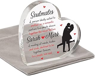 Soulmates Gifts for Girlfriend Boyfriend Husband Wife Couples, Personalised Soul Mates Gifts for Valentines Birthday Wedding Anniversary, Couples Heart Keepsake Present for Him Her, With Grey Bag