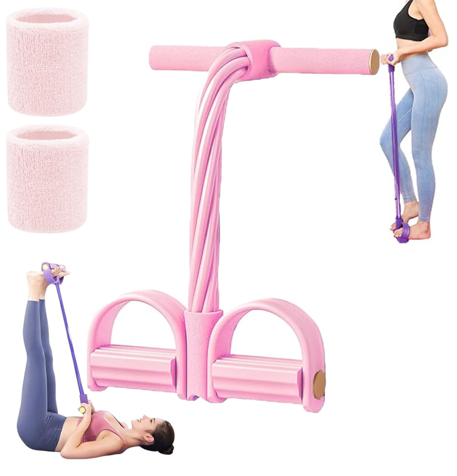 Abdominal Trainer, Fashion Puller Exercise, 8-Tube Pedal Resistance Device, Pedal Resistance Band with Handle, Resistance Bands Stretching, Elastic Pull Rope Fitness Equipment for Sit up Leg (Pink)