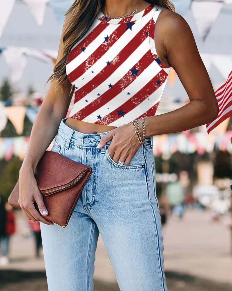 Eciodci Women's American Flag Crop Top