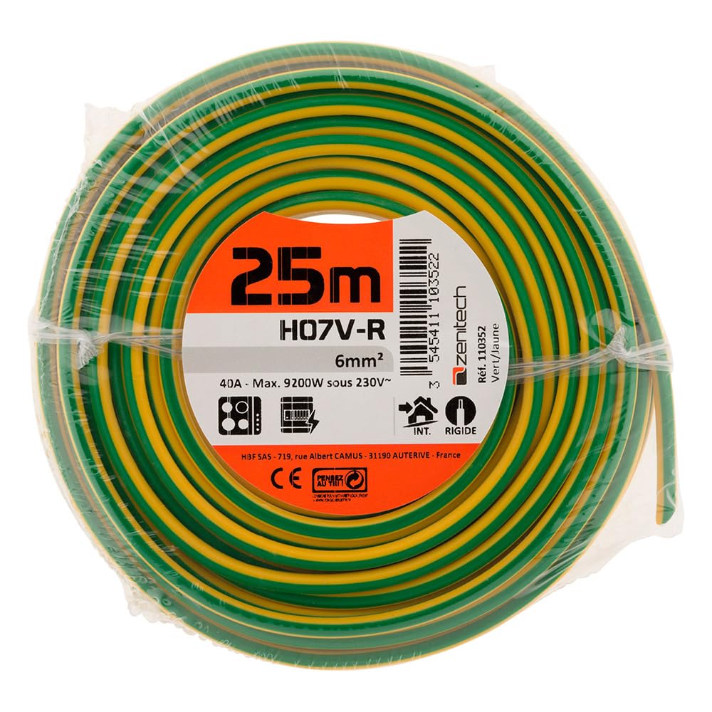 Zenitech - Fil électrique H07V-R 6mm² Jaune/Vert - 25m