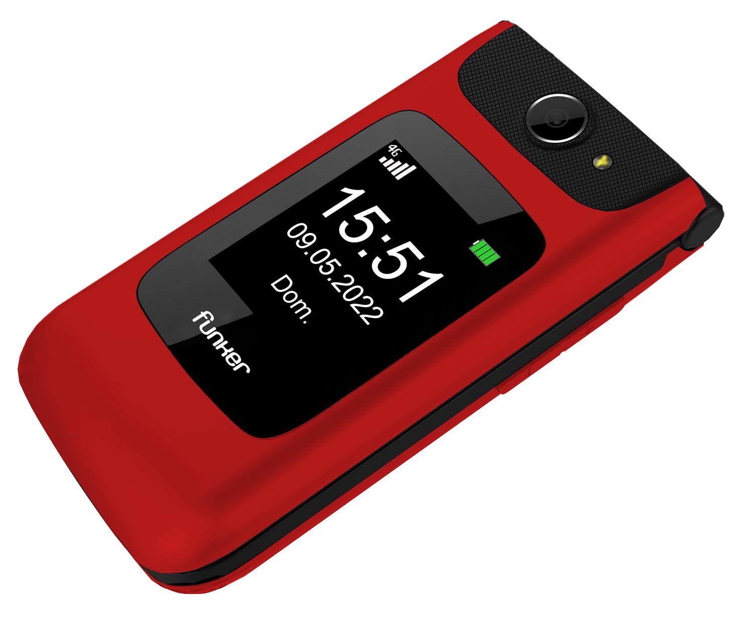 Funker C200 Comfort 4G - Telefono cellulare 4G Volte di coperchio per anziani, pulsanti e tasti grandi, facile da usare, pulsante SOS, USB-C, 3 memorie dirette, batteria 1000 mAh (rosso)