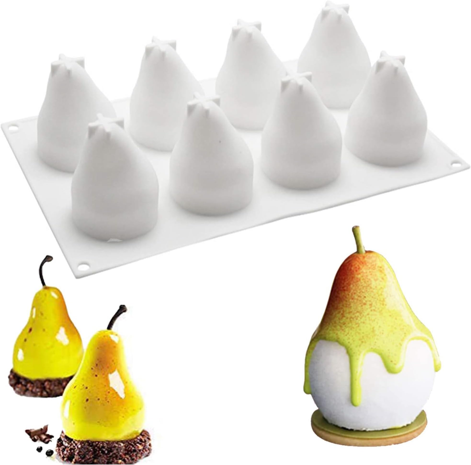 OCPO KITCHEN 3D Pear Silicone Mold for Baking Mousse, French Dessert, Ice Cream, Cake Decorating - Non-Stick, Easy Release, 8-Cavity
