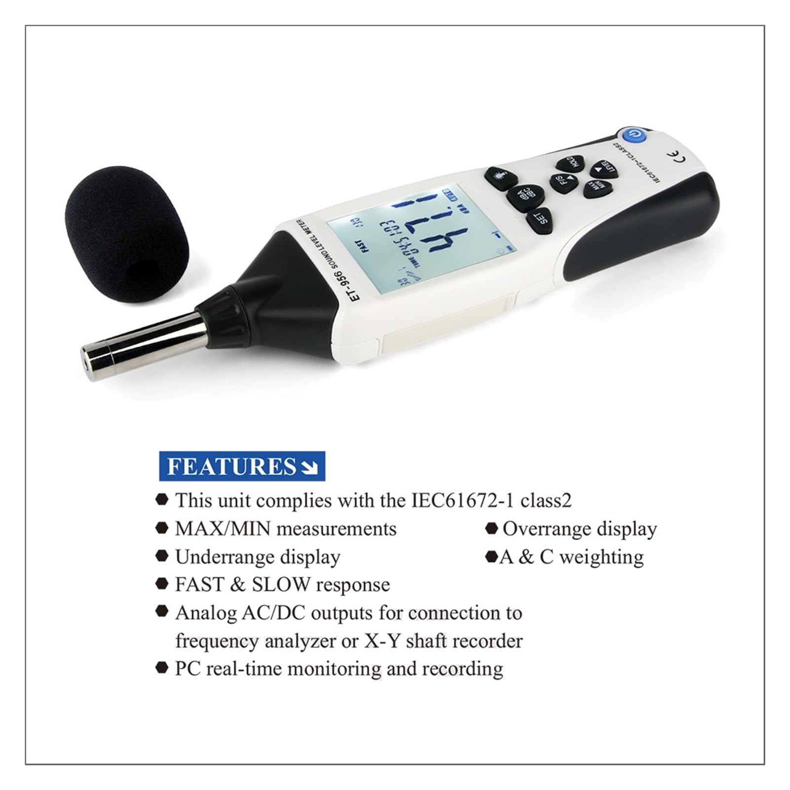 Fonometro Digitale Professionale Fonometro Livello di Rumore 30-130 Db Cavo USB Decibel Meter