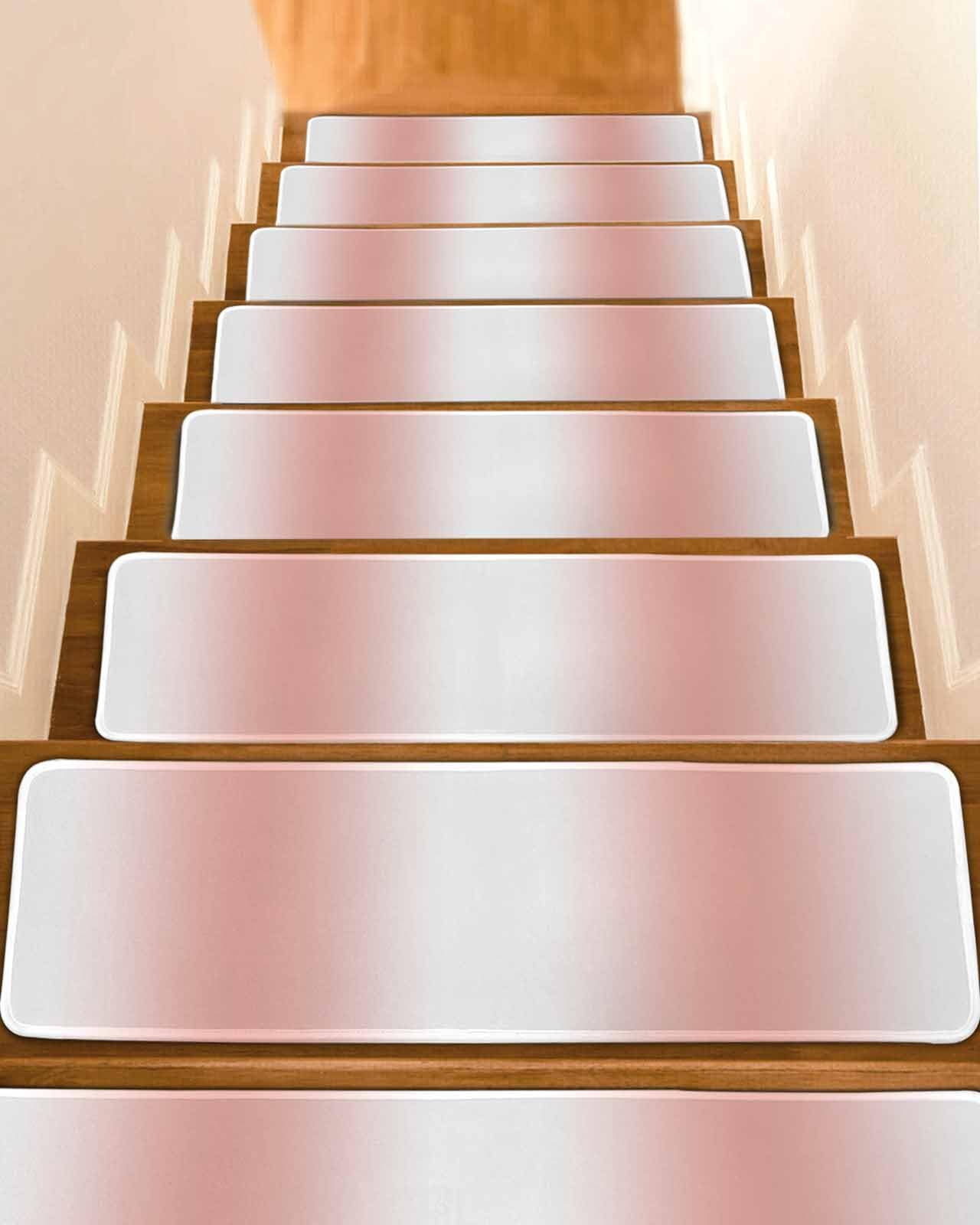Ombre Coral Red Stair Treads for Wooden Steps Indoor, 7 Pack Non Slip Carpet Stair Treads for Kids Elders and Dogs with Reusable Adhesive, 8x30 inch Step Mats Abstract Modern Gradient Colors
