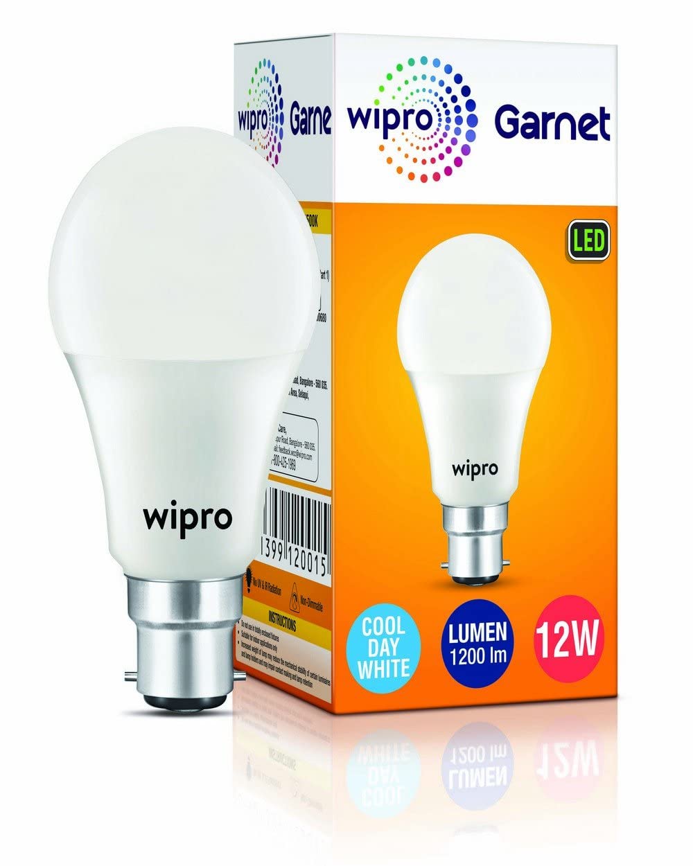wipro Garnet Base B22 12-Watt LED Bulb (Cool Day Light)