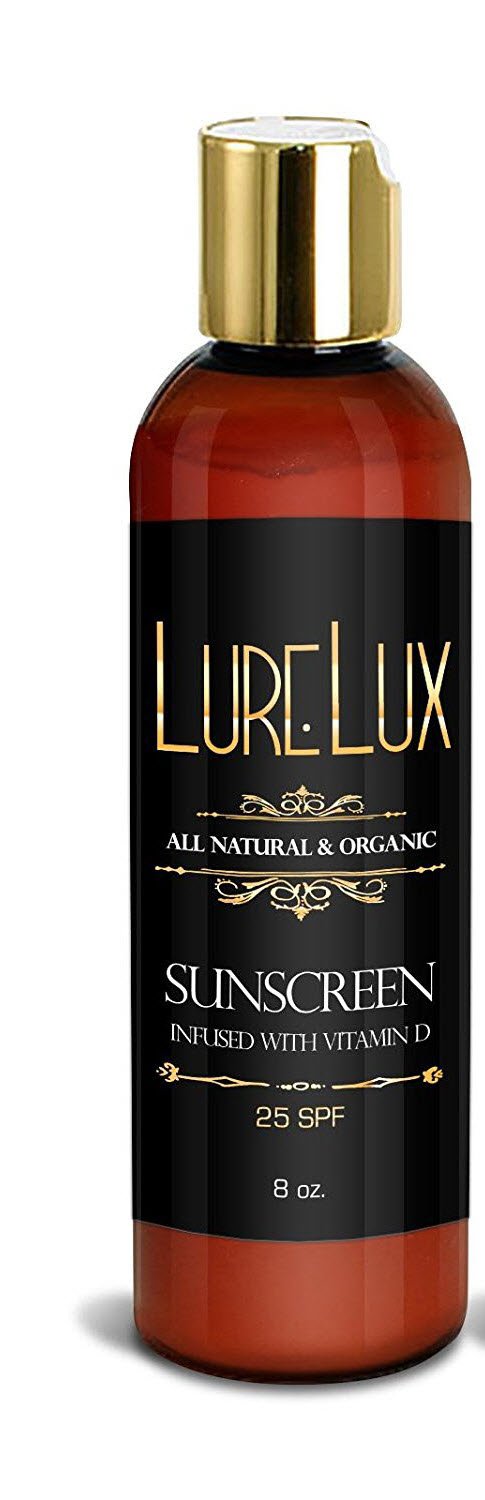 LureLux Organic Sunscreen, Biodegradable Minerals, No Titanium Dioxide, Infused Vitamin D nutrients. Gentle for Kids And Adults, SPF 25 UVA/UVB Protection (8oz)