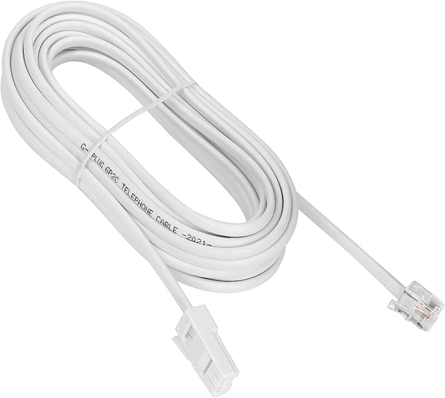 G-PLUG 10m Long BT Telephone Cable to RJ11 ADSL Modem Male  2 Wires 6P2C White Extension Lead for Landline, Modem, Fax, Dial-up, Sky