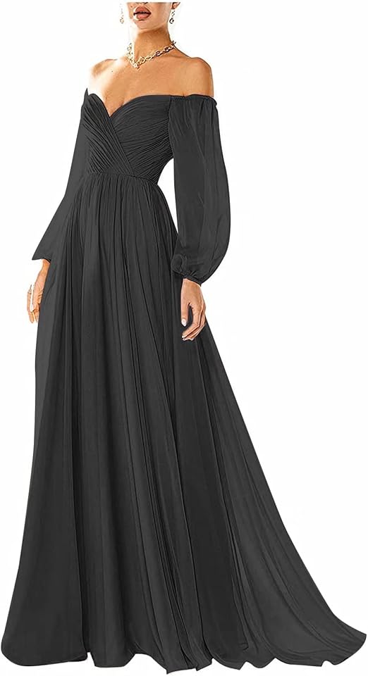 MARSEN Off The Shoulder Prom Dresses Long Sleeve Formal