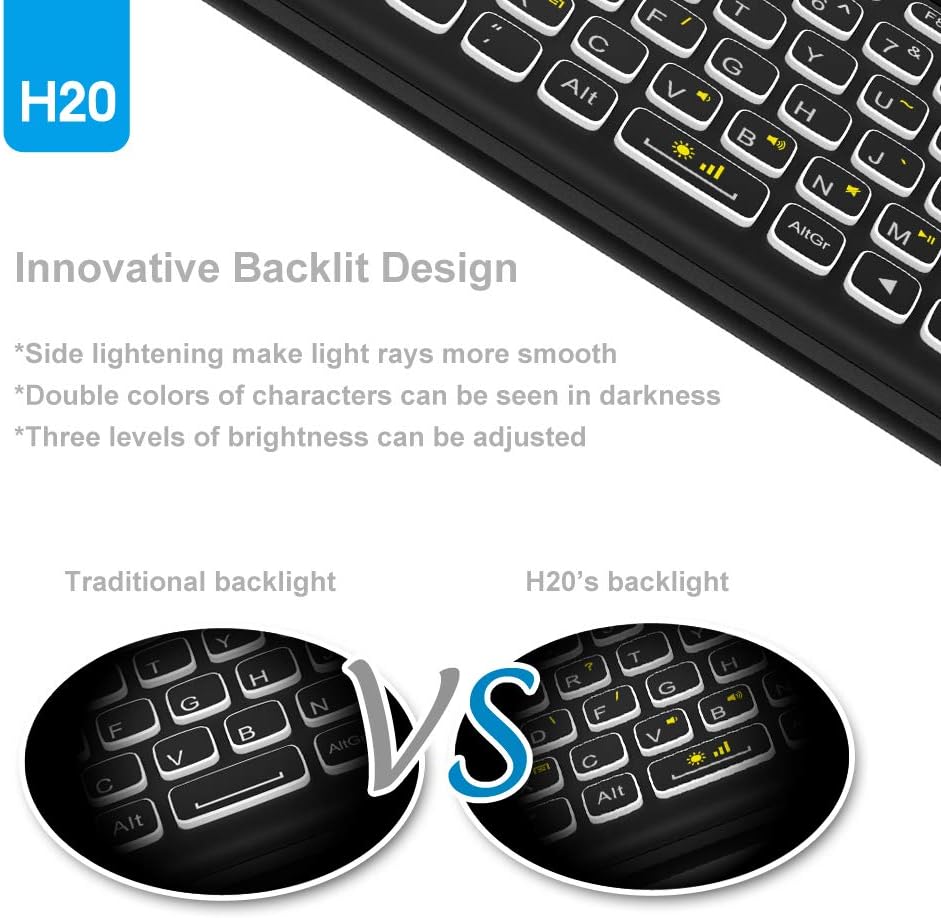 [2018 Updated] Dupad Story H20 2.4GHz Mini Wireless Keyboard with Remote Mouse Combo Backlit Multi-Touch Touchpad,USB Rechargeable for Android TV Box Windows PC, HTPC, IPTV, PC, Raspberry