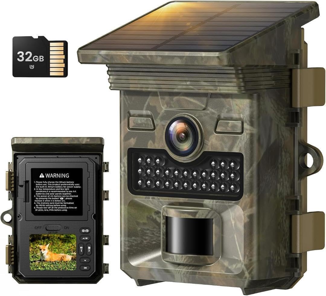 トレイルカメラ ソーラー 4K 48MP 防犯カメラ 32GB 野鳥観察 トレイル