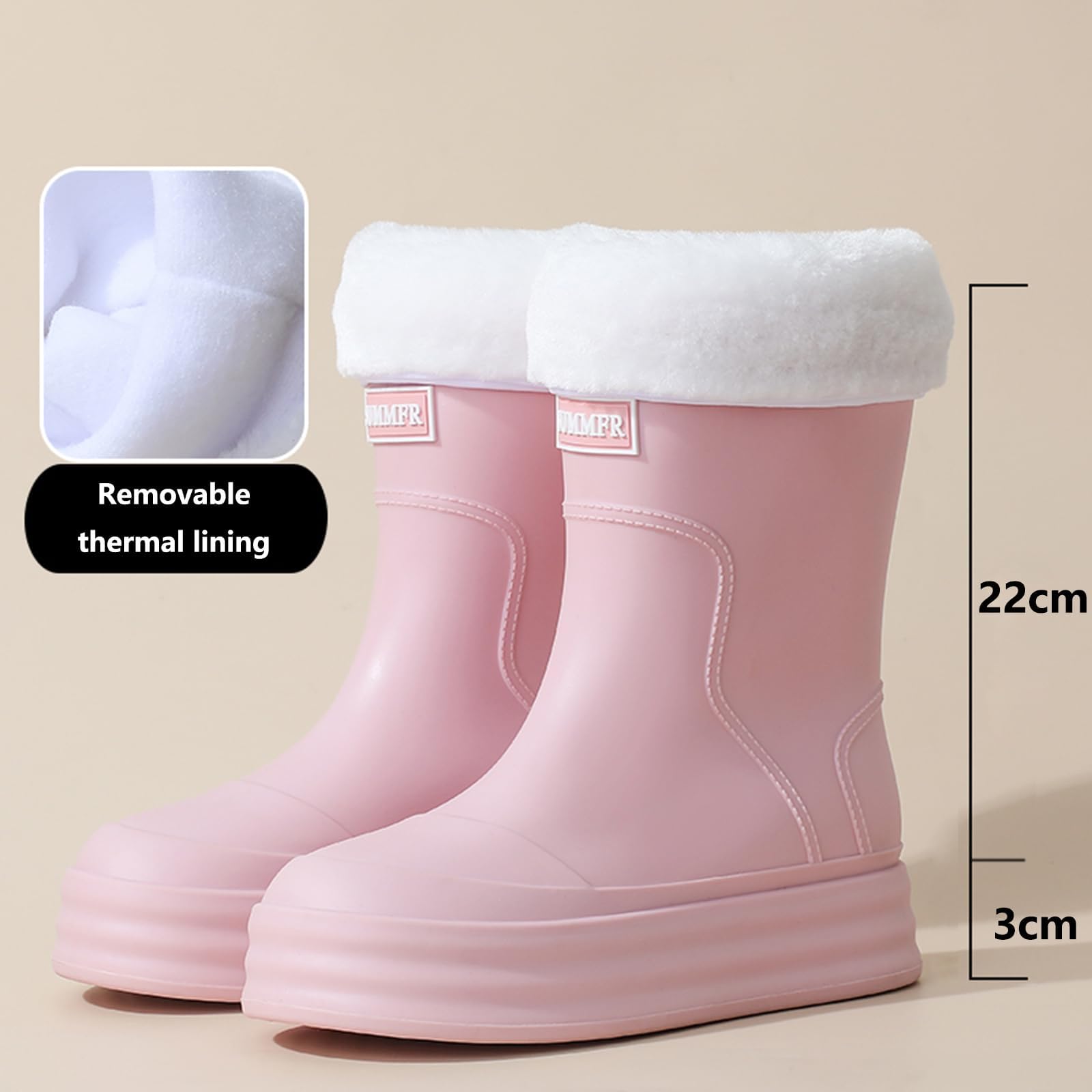 Bottes en caoutchouc mi-hautes pour femme - Polyvalentes - Amovibles - Doublure polaire - Semelle épaisse - Confortables - Antidérapantes - Idéales pour la cuisine - Bottines imperméables et