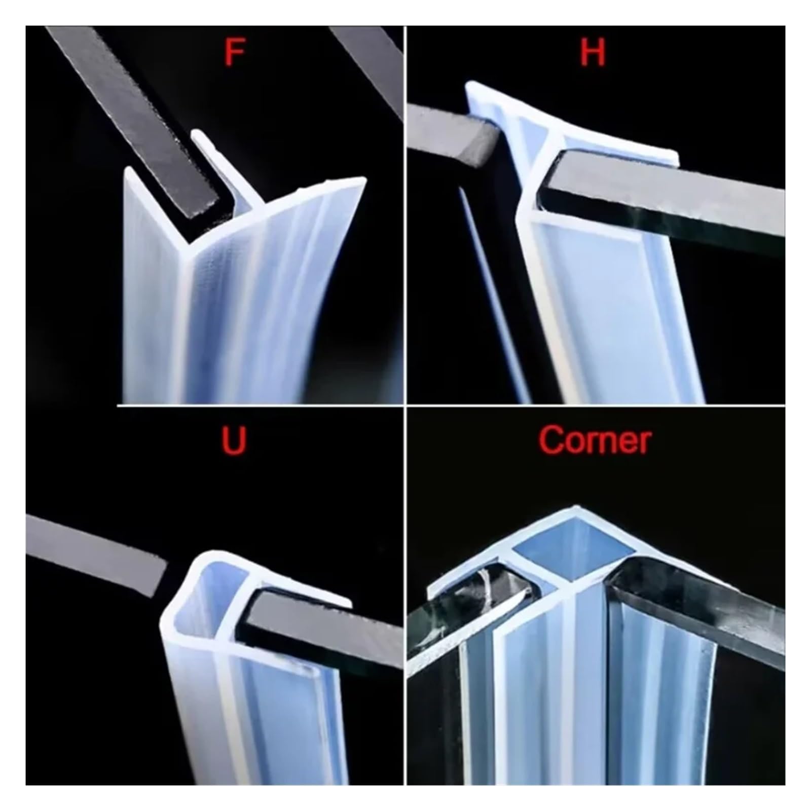 Burlete Ventana Tiras De Sellado De Puertas De Vidrio En Forma De H/F/U, Burletes De Silicona For Ducha Y Baño, Tapón De Tiro(H type,4m,6mm)