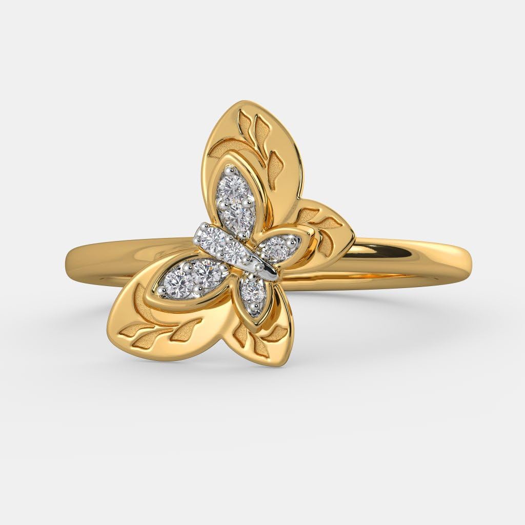 JEWELS FORUM JewelsForum Diamond Butterfly Ring in 14k Yellow Gold Anneversary Gift for Girls