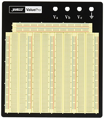 Jameco Valuepro 3220-Point Solderless Breadboard 7.3"L x 7.5"W, 0.1" Spread, Ideal for Prototyping and Classroom Projects - WBU-208-R