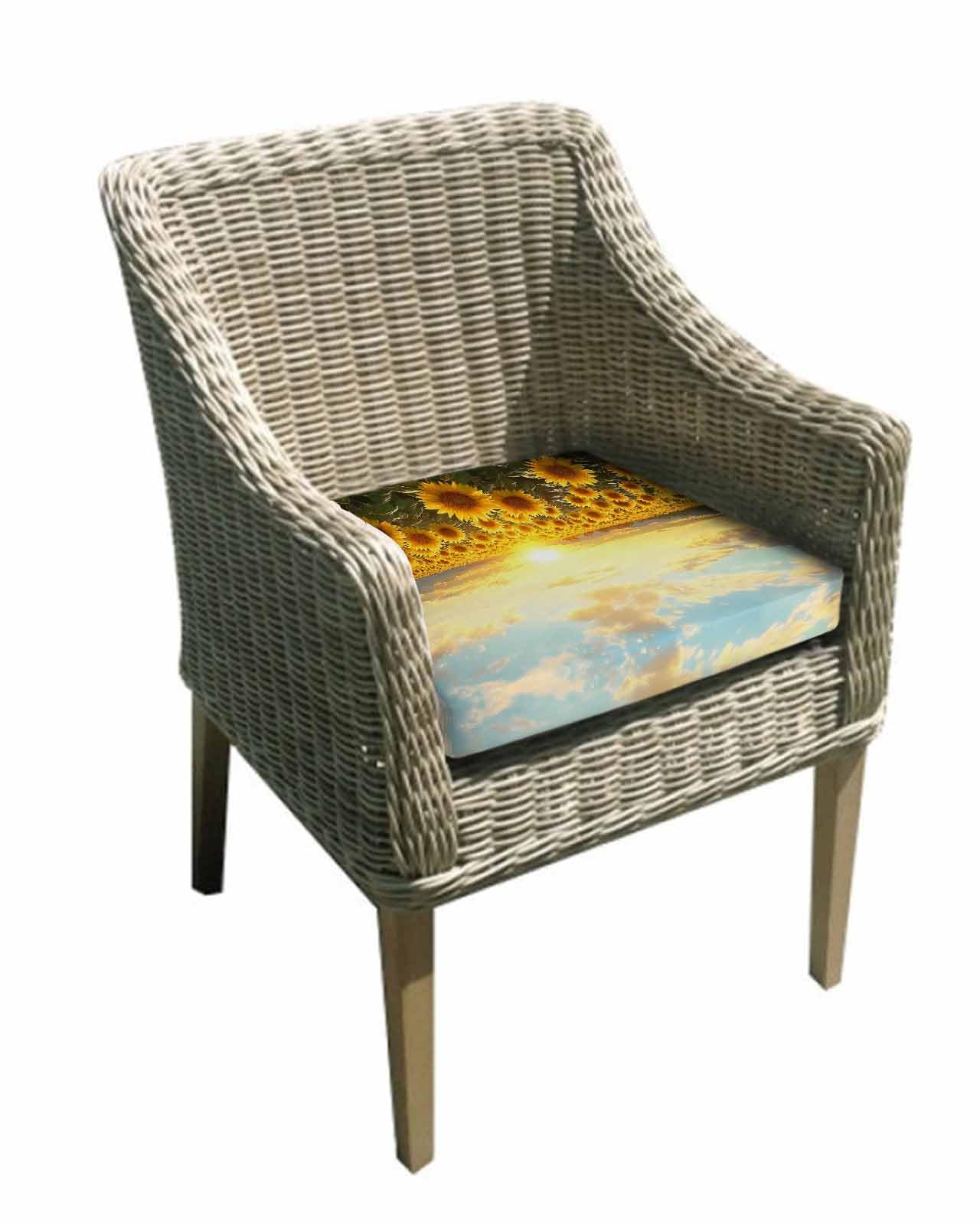 Hokiten Sunflower Flowers Outdoor Cushion Chair Cover Set of 2 - Waterproof Couch Seat Covers, Summer Watercolor Floral Field Patio Furniture Protector Cushions Slipcovers for Sofa/RV, 22