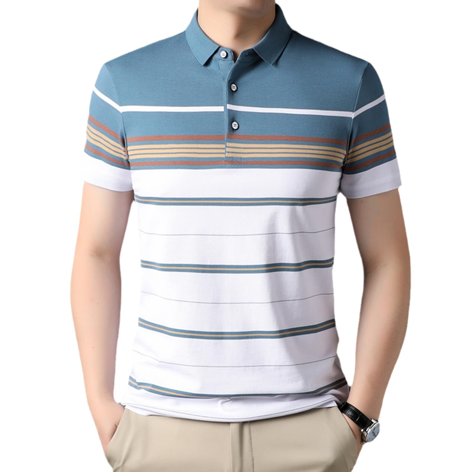 Moda Casual - Polo da Lavoro Slim da Lavoro Estiva Estiva Spogliata di Lusso in Cotone con 3 Bottoni per Uomo Top A Maniche Corte Moda Abbigliamento Uomo