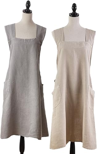 Miniatura 3 de Fennco Styles - Delantal de cocina (100% lino, diseño de cruz