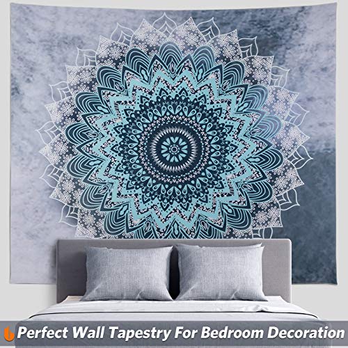 Urbanstrive Not Fade Machine Washable Mandala Tapestry Wall Hanging Trippy Hippie Bohemian Psychedelic Wall Tapestry For Bedroom Living Room, Blue White, Large (51.2X59.1 Inches)(130X150 Cm) #TOP2