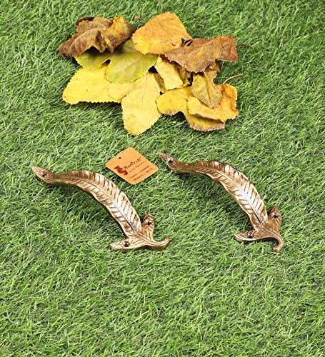 Image of Two Moustaches 7 Inches Leaf Design Brass Door Handle Pair, Brass Pull Handles, Main Door Handle Pairs, Standard, Pack of 2