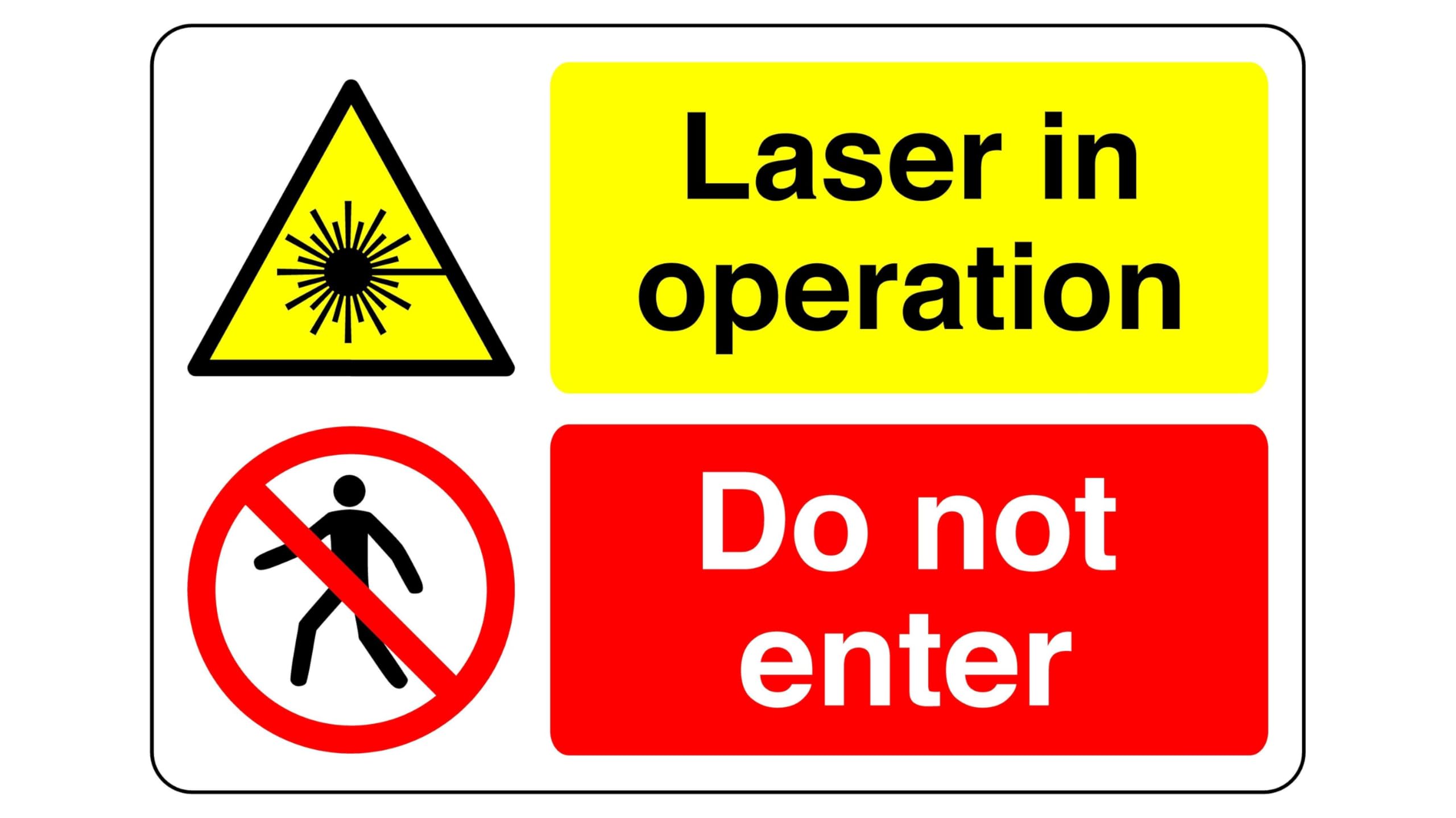 Laser in operation sign - 1.2mm Rigid plastic for indoor/outdoor usage (400mm x 300mm) Viewing Distance within 14m.