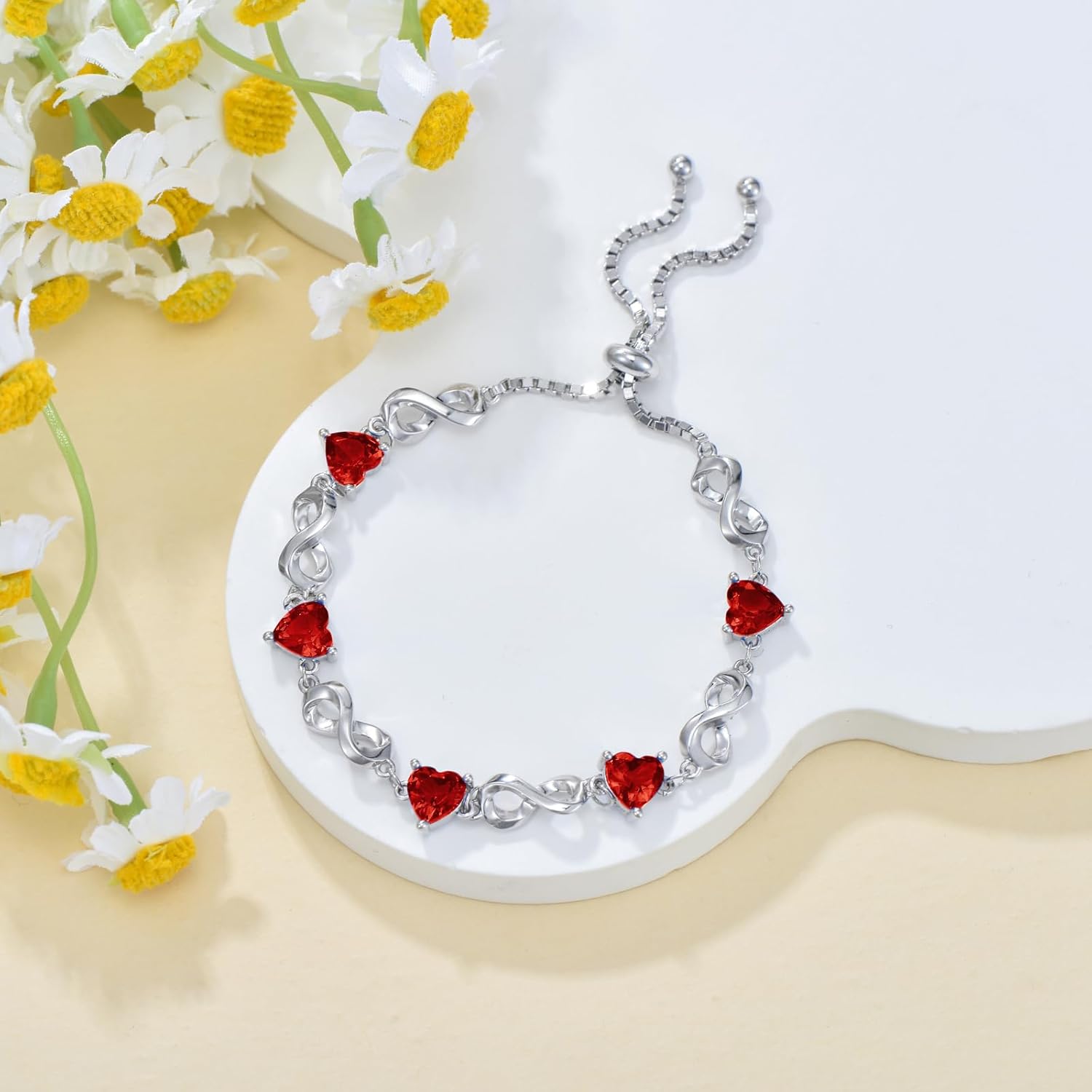 Valentine Infinity Love Heart Birthstone Bracelet 925 Sterling Silver Birthday 12 Gemstones Adjustable Bracelets Jewelry for Women (Gift Box) - Image 4