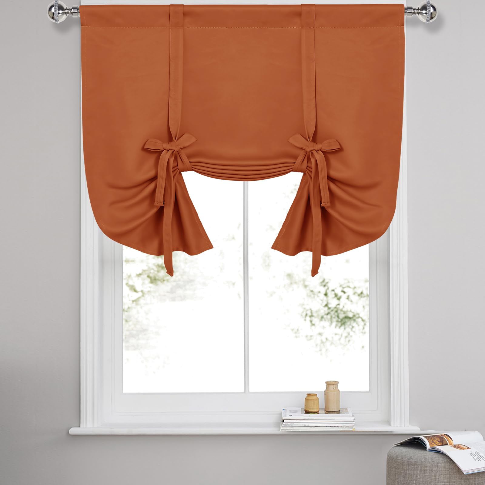 DWCN Blackout Curtains-Tie Up Shade for Window Thermal Insulated Room Darkening Rod Pocket Curtains for Kitchen, Burnt Ochre, W42 X L45 Inches, 1 Panel — image 1