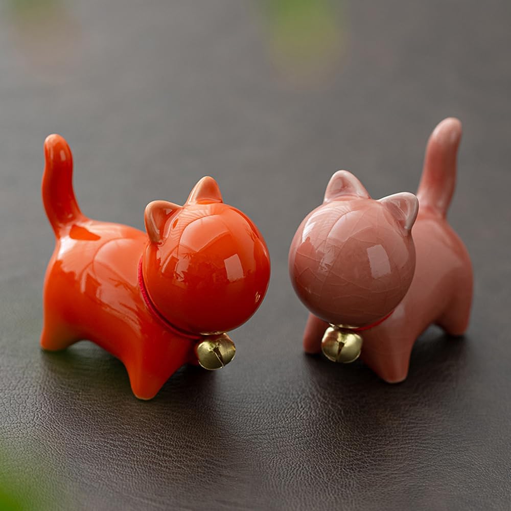 Cute Ceramic Cat Status, Mini Size Lucky Ceramic Kitty for Desktop Bookshelf Study Room Home OfficeTea Table Decoration Collectible Figurines Decor (Green)