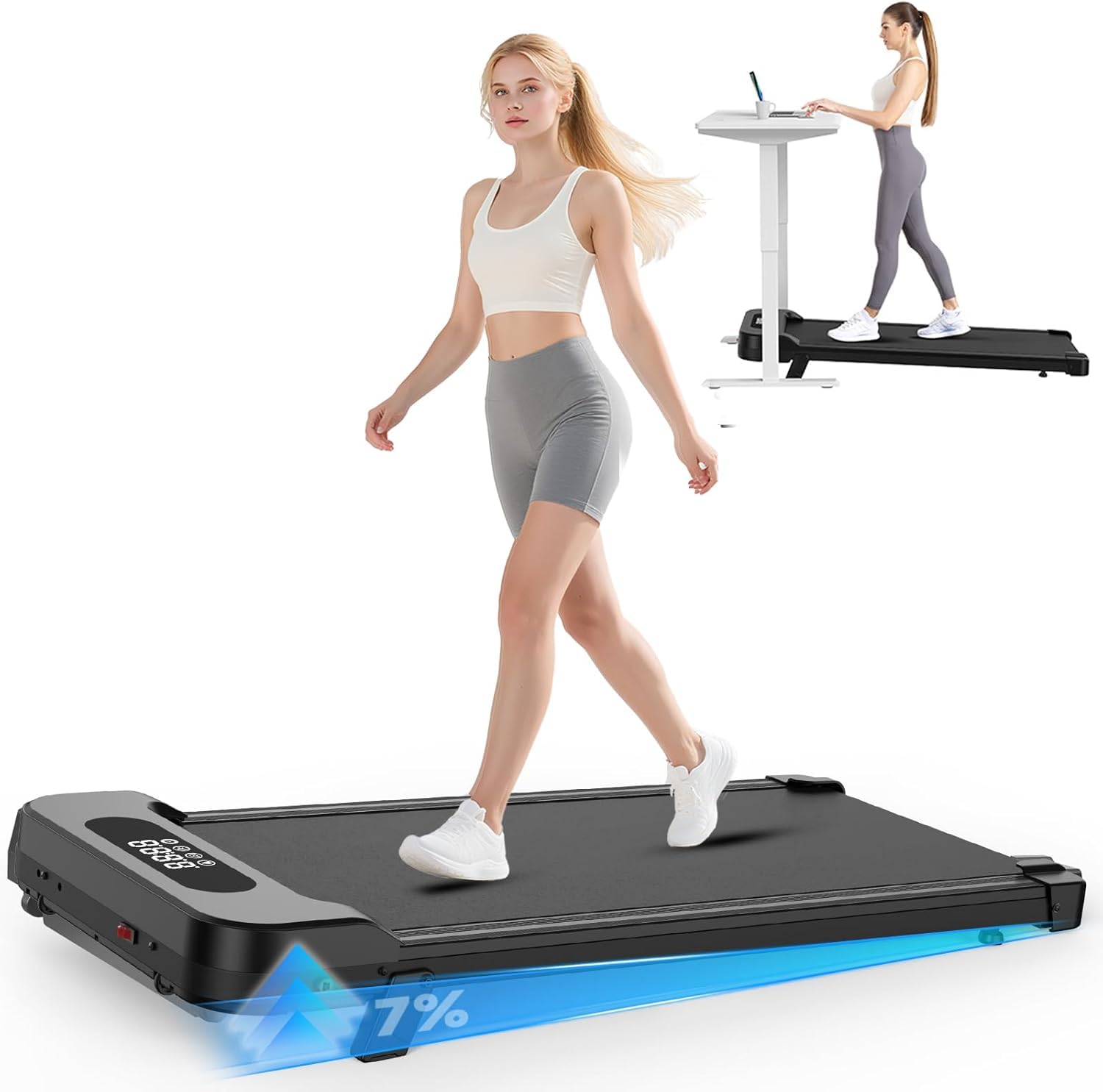 HomeFitnessCode Laufband mit Neigung für Zuhause - Walking Pad Laufpad mit Steigung Walkpad Untertisch Elektrisch 1-8 KMH Mini Walking Klein Band Gehband