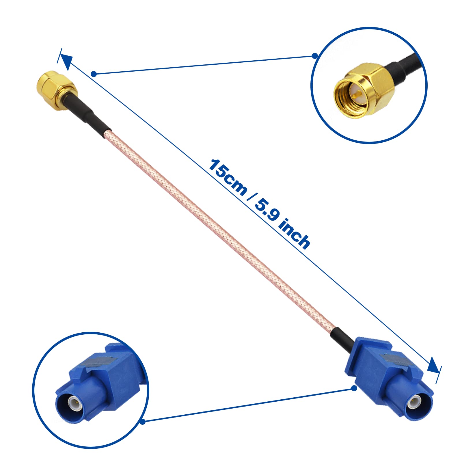 Bingfu Cavo Adattatore Antenna GPS SMA Maschio a Fakra C Maschio 15cm Blu per Auto SUV Camion