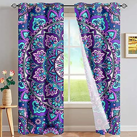 Dremagia Purple Blackout Curtains Boho Mandala Window Coverings 2 Panels for Living Room Set 2 Panels Cover