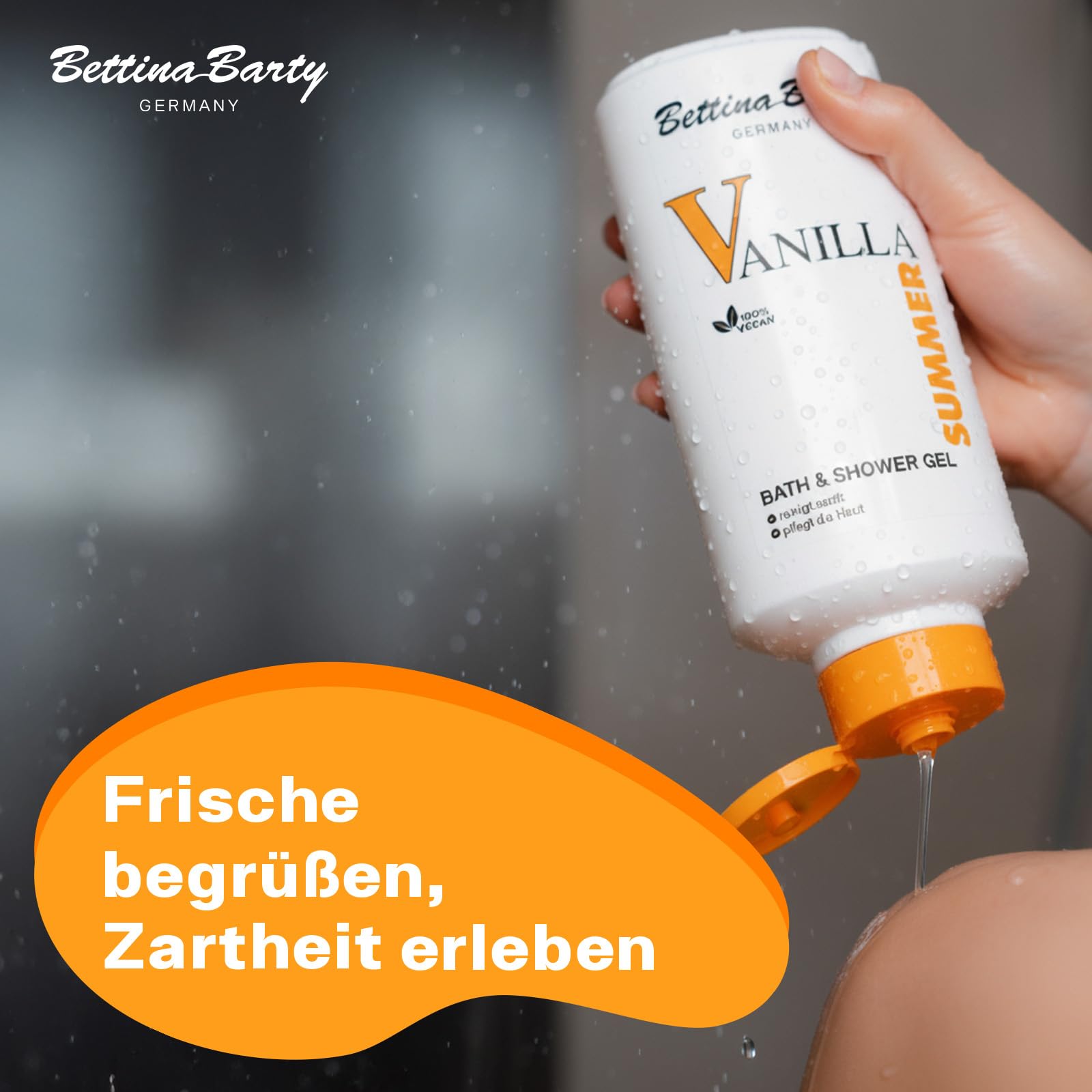 Bettina Barty Summer Vanilla Bath & Shower Gel 12 x 500 ml – Duschgel mit sommerlichem Vanilleduft – Feuchtigkeitsspendende Pflege für alle Hauttypen
