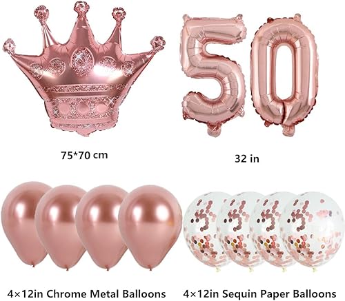 Miniatura 2 de KUNGOON Globo de cumpleaños número 50, globo de Mylar de oro rosa con el número 50, divertida corona de cumpleaños 50/aniversario de boda,