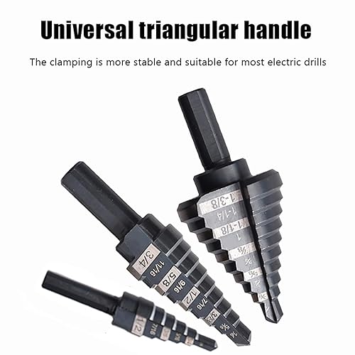Miniatura 4 de Juego de brocas escalonadas, 5 brocas escalonadas con revestimiento de titanio HSS, brocas de acero de alta velocidad con caja de aluminio para