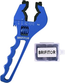 Non-Marring AN Fittings Wrench Adjustable Aluminum AN Wrench For 3AN-12AN Hose End Fittings With Replaceable Hex Type & Flat Type Jaw Clamps To Prevent Scratches on AN Fittings, Blue.