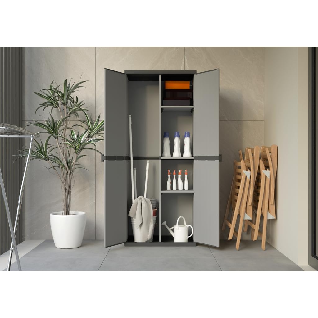 Universel modulable plastique Armoire avec 3 Portes, vestiaire/sans compartiment et sols. Solide réglable en hauteur, en gris. Dimensions : 102 x 39,5 x 168 cm.