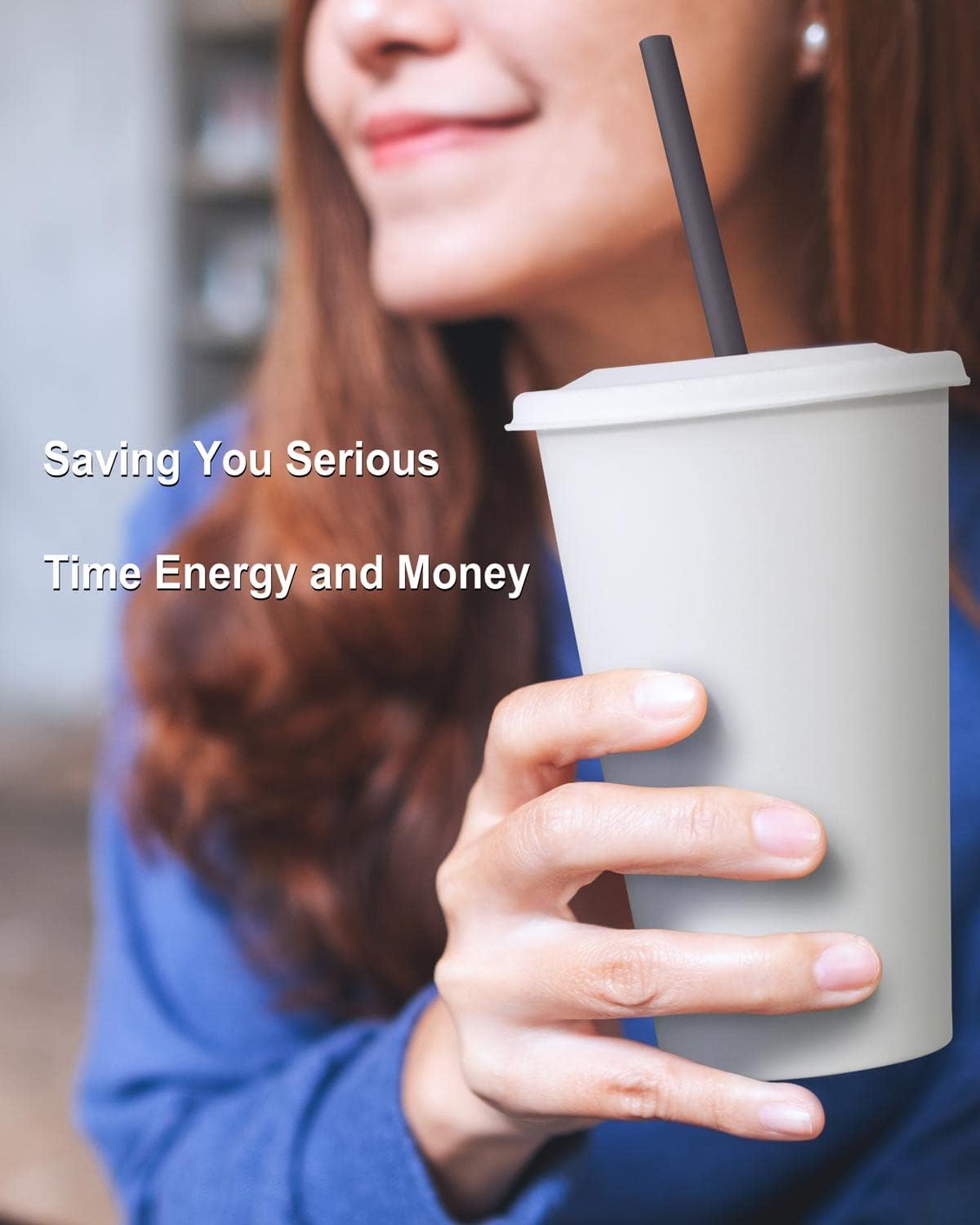 KTOB [16 oz. - 50 sets] Disposable Paper Cups with Paper Lids and Compostable Straws, Eco Friendly Non-Plastic Recyclable Cups with Covers for Iced Coffee - Image 5