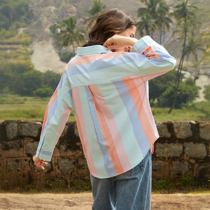 Image of PINACOLADA Women's Solid Oversized Shirt for Casual Wear | Spread Collar | Long Sleeve | Button Closure | Oversized Shirt Crafted with Comfort Fit for Everyday Wear
