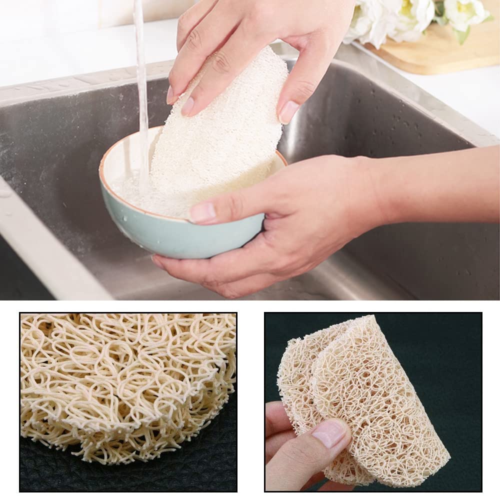 Voarge Naturalna gąbka Loofah, 8 x 13 cm, 10 sztuk, gąbka, mydelniczka, akcesoria do prysznica, łazienki, kuchni, blatu roboczego, beżowa