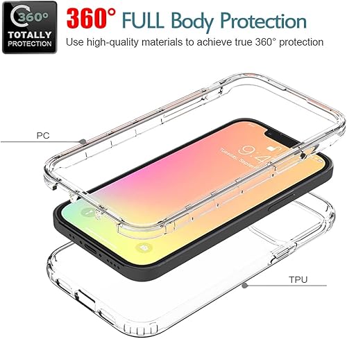 Miniatura 3 de Funda para iPhone 13 Mini con protector de pantalla de vidrio templado, suave 360 cuerpo completo, a prueba de golpes, híbrida, transparente, para