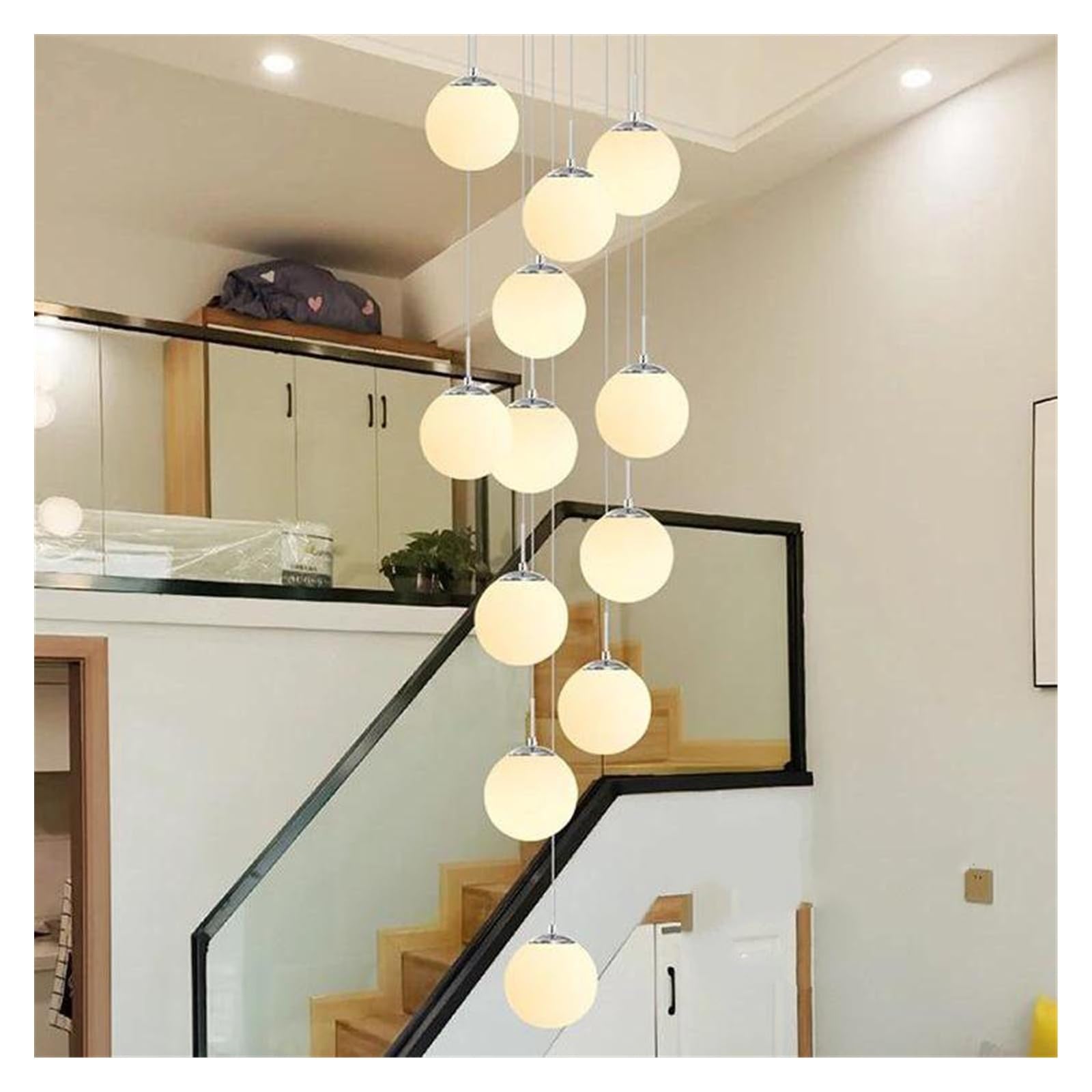 ASerZenith Stairs Modern Nordic Chandelier Loft Duplex Living Room Hotel Lobby Long Home Decorative Lighting,Hanging Light,Warm Light-S-12Heads