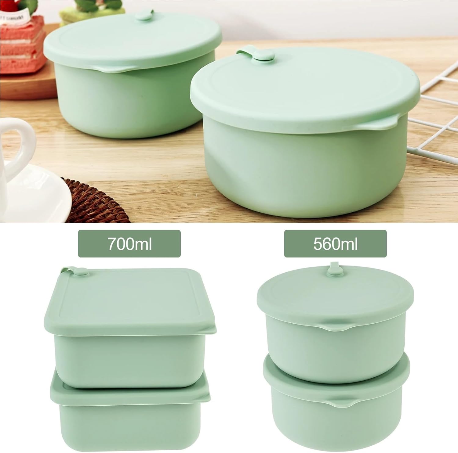 ミックスピザ生地パン発酵バスケット多目的折りたたみシリコントースト Fermentat キッチンベーキングツール(Green 2 C