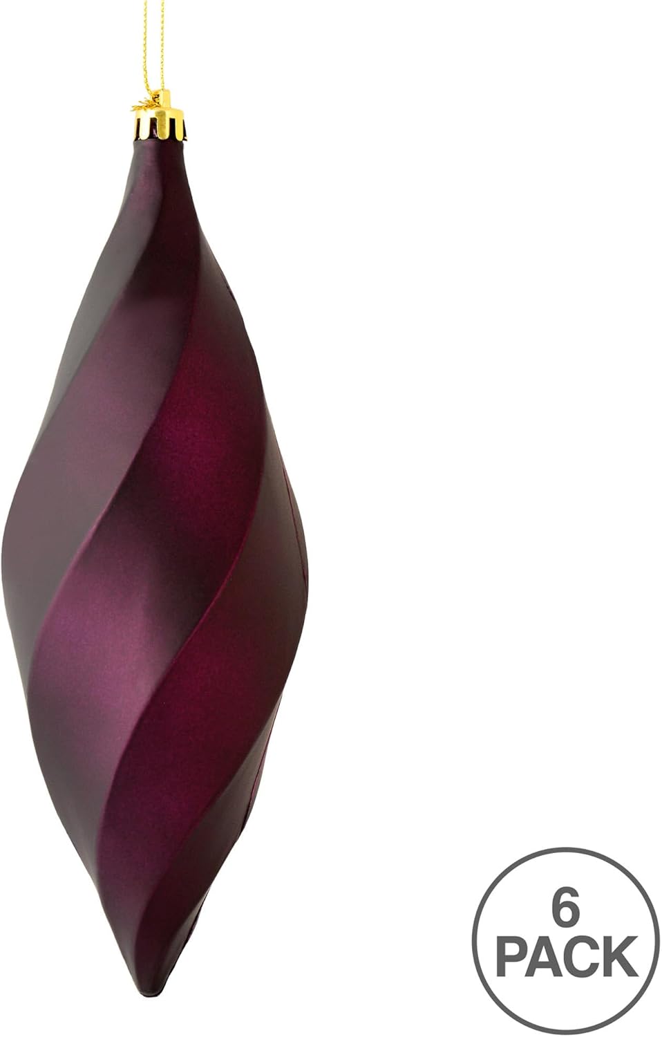 Vickerman 8" Matte Swirl Finial Ornament, Shatterproof Plastic, Holiday Christmas Tree Decoration, 6 Pack, Lilac